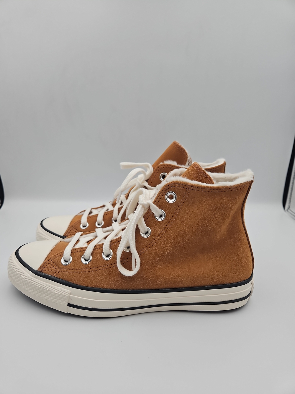 Converse High Top Suede Sneakers in Tan and White